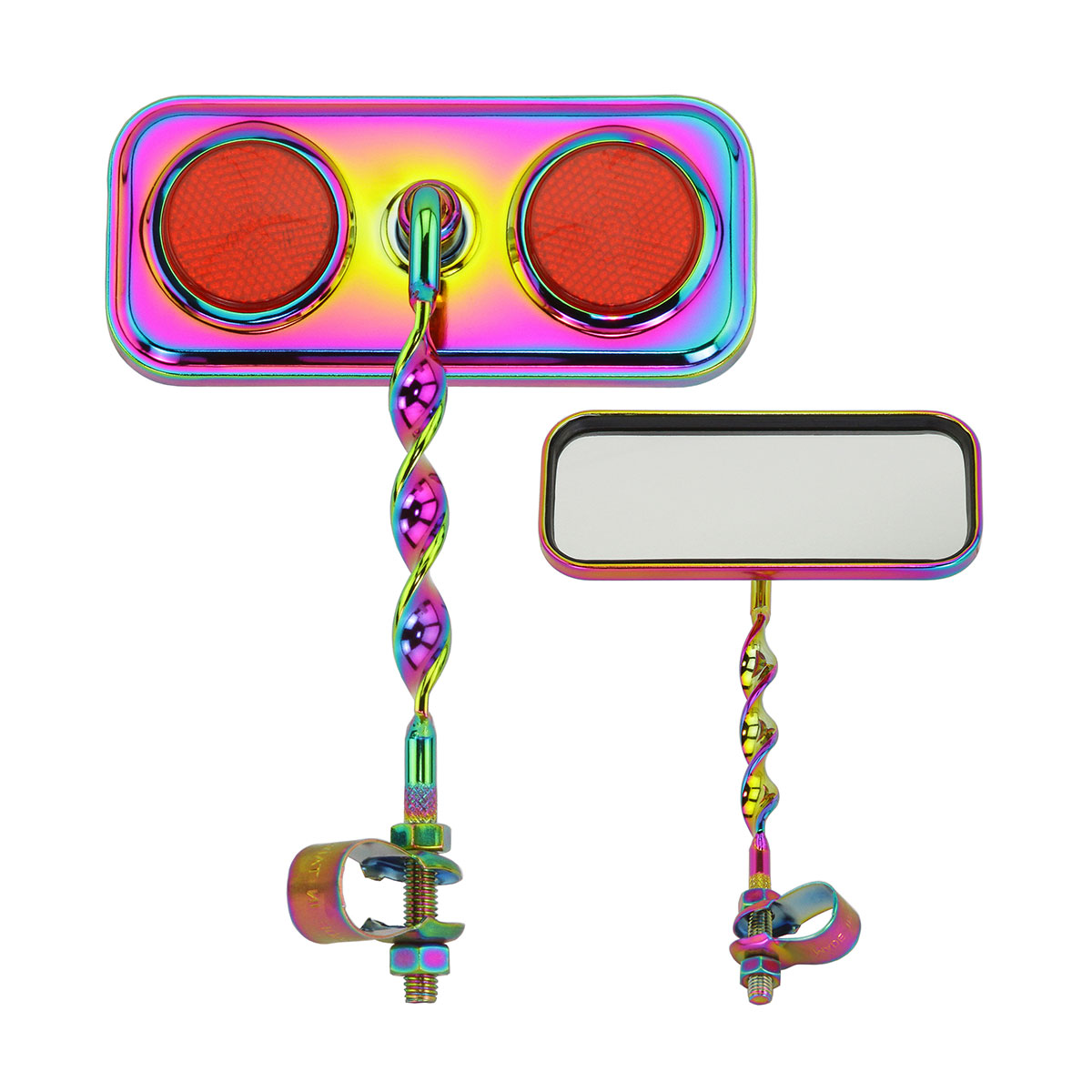 Rectangle Flat Twisted Mirror Oil Slik Red Reflectors.